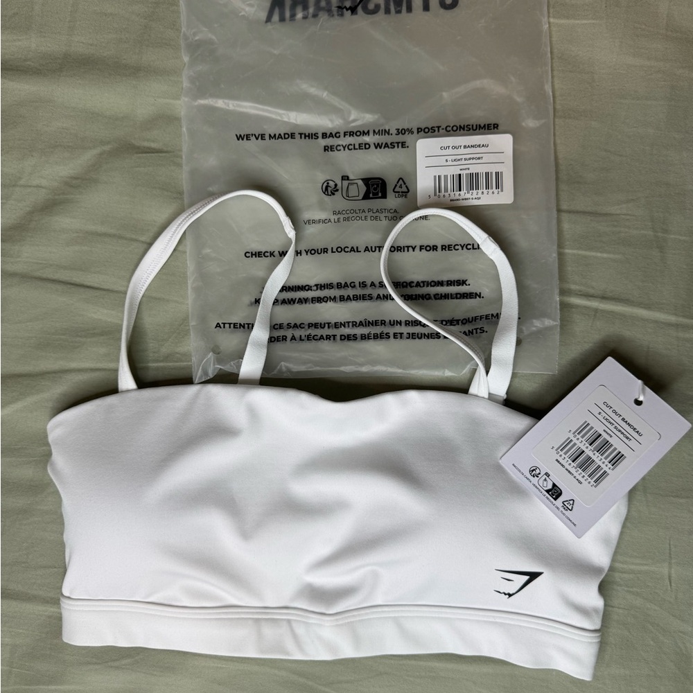 Gymshark White Bandeau Sports Bra with Straps